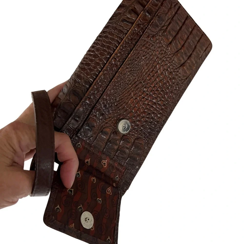 Brighton Brown Croc Embossed Leather Crossbody Shoulder Bag Silver‎ Hardware